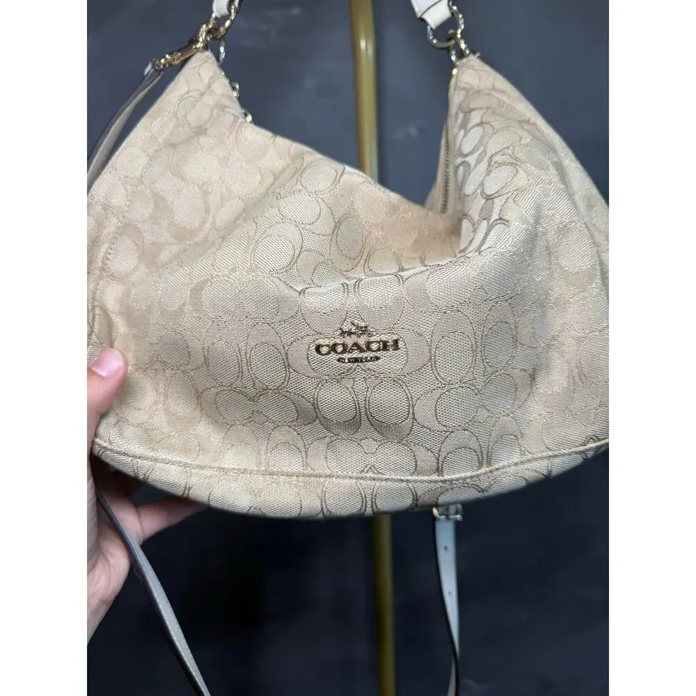 Coach F58284 Celeste Convertible Hobo Khaki Chalk Signature Shoulder Crossbody